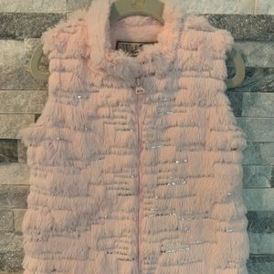 Girl’s Pink Faux Fur Vest with Silver Sequins